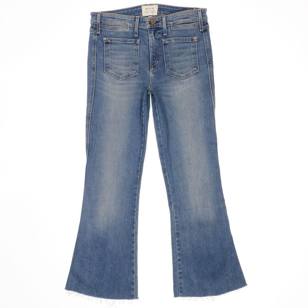 McGuire Jeans Womens Size 28 Measure 29 x 26 Flare Ankle High Waist Blue Raw Hem